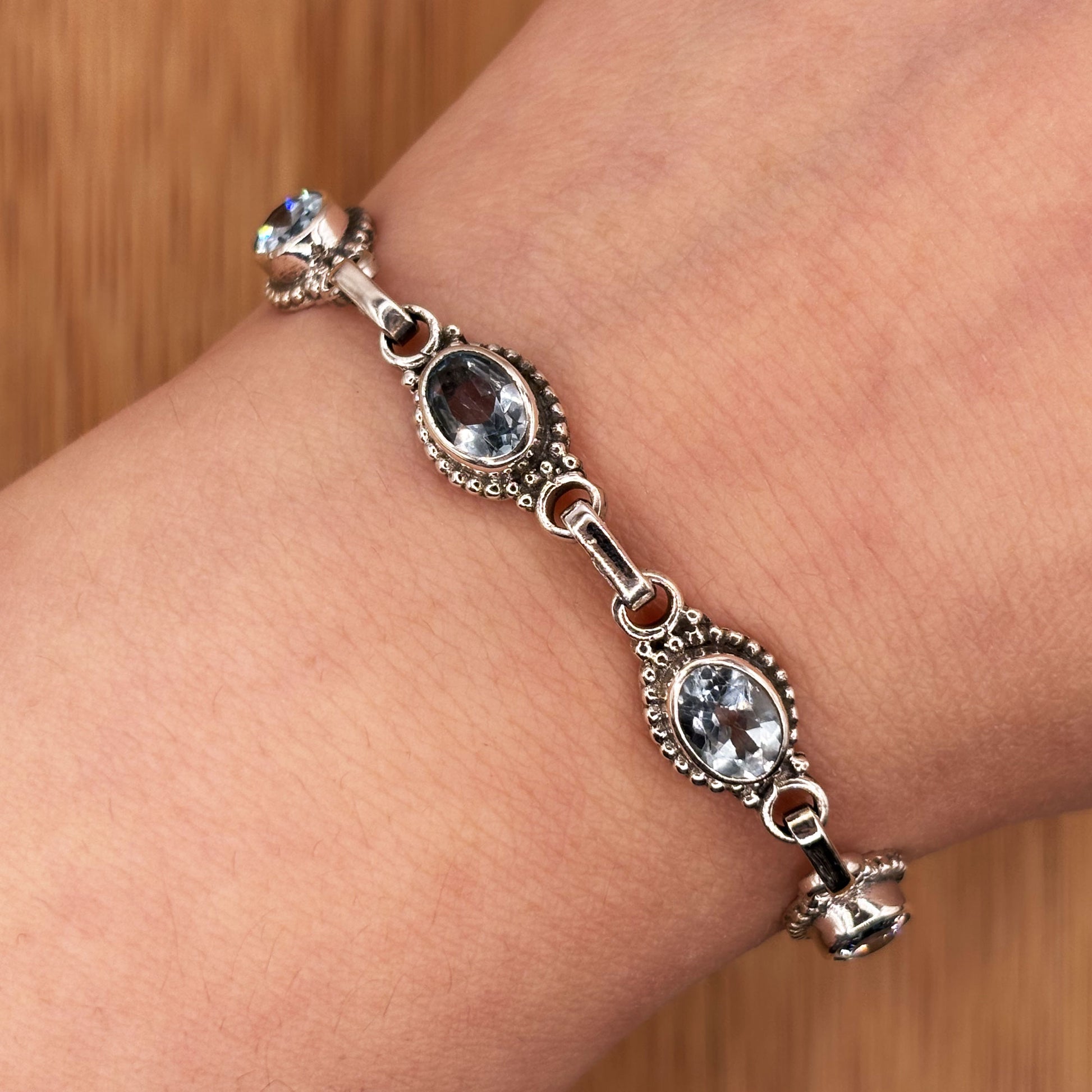 Aquamarine Gemstone Link Bracelet 925 Sterling Silver - Gem Avenue Retail