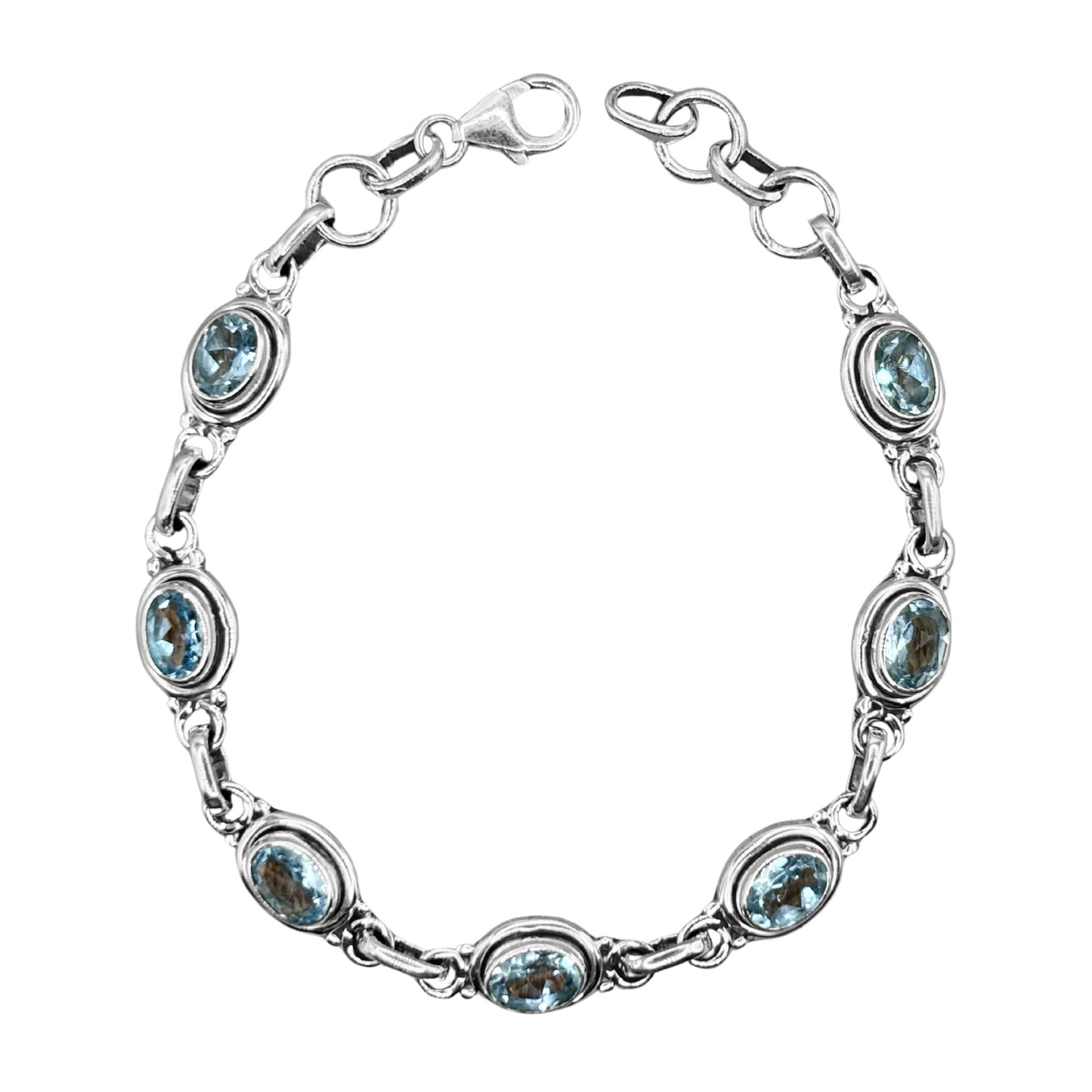 Aquamarine Gemstone Link Bracelet 925 Sterling Silver - Gem Avenue Retail