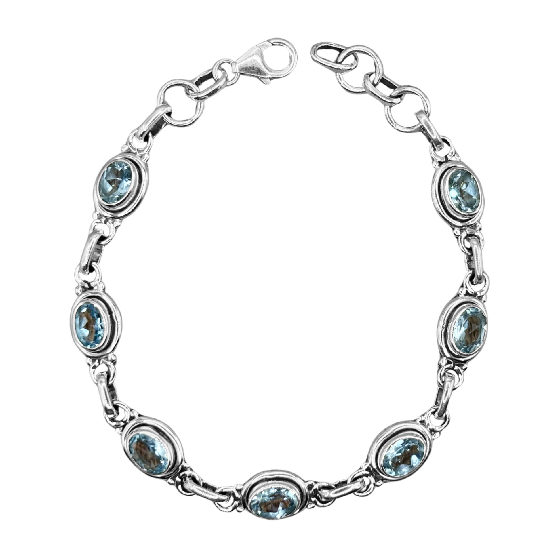 Aquamarine Gemstone Link Bracelet 925 Sterling Silver - Gem Avenue Retail