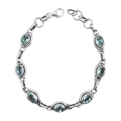 Aquamarine Gemstone Link Bracelet 925 Sterling Silver - Gem Avenue Retail