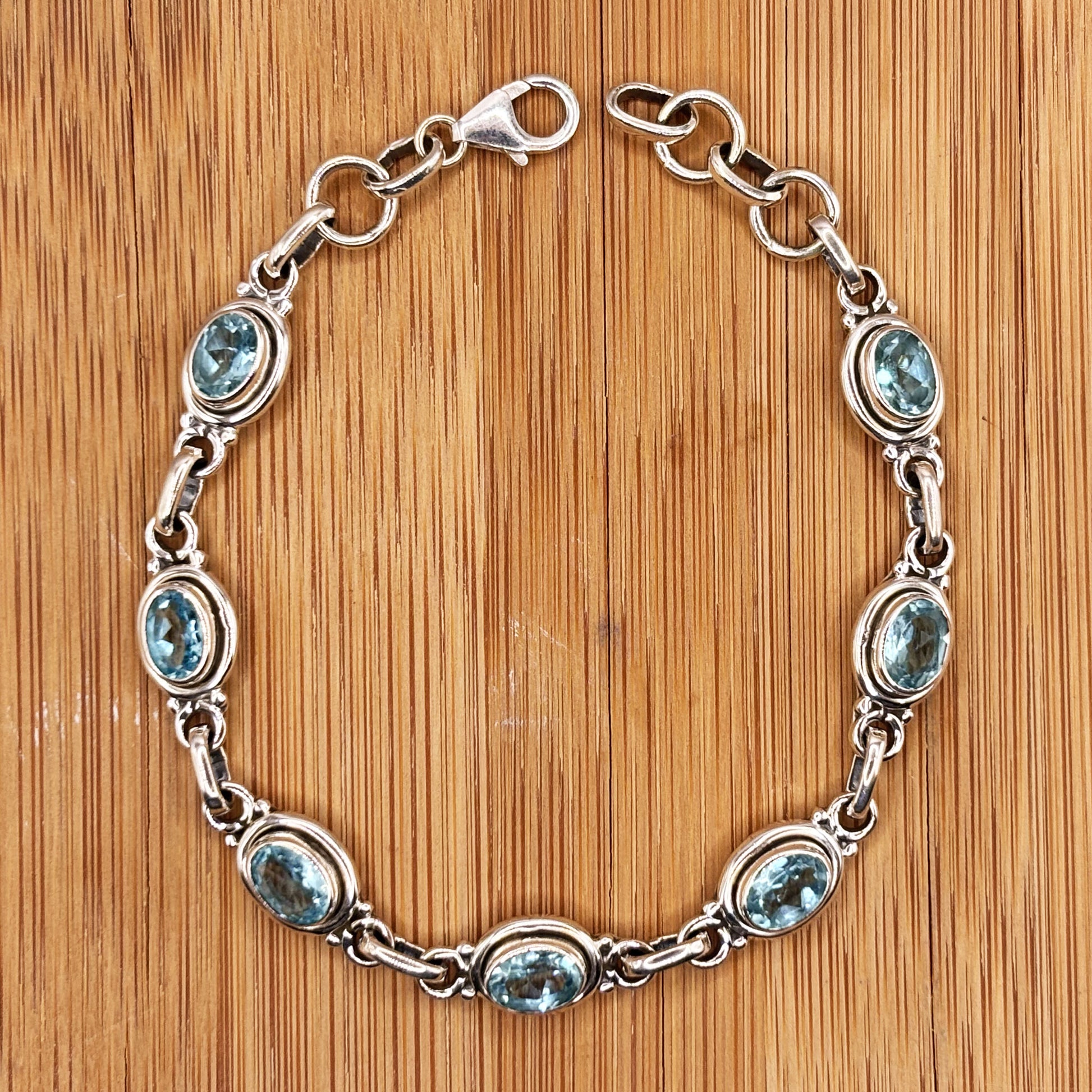 Aquamarine Gemstone Link Bracelet 925 Sterling Silver - Gem Avenue Retail