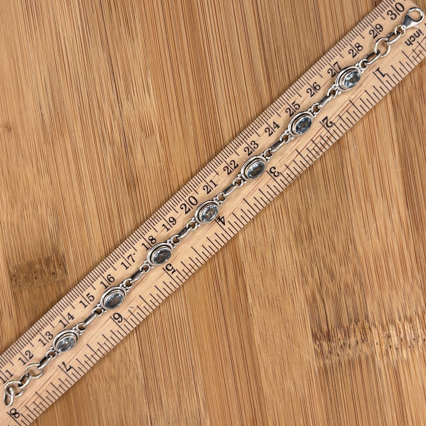 Aquamarine Gemstone Link Bracelet 925 Sterling Silver - Gem Avenue Retail