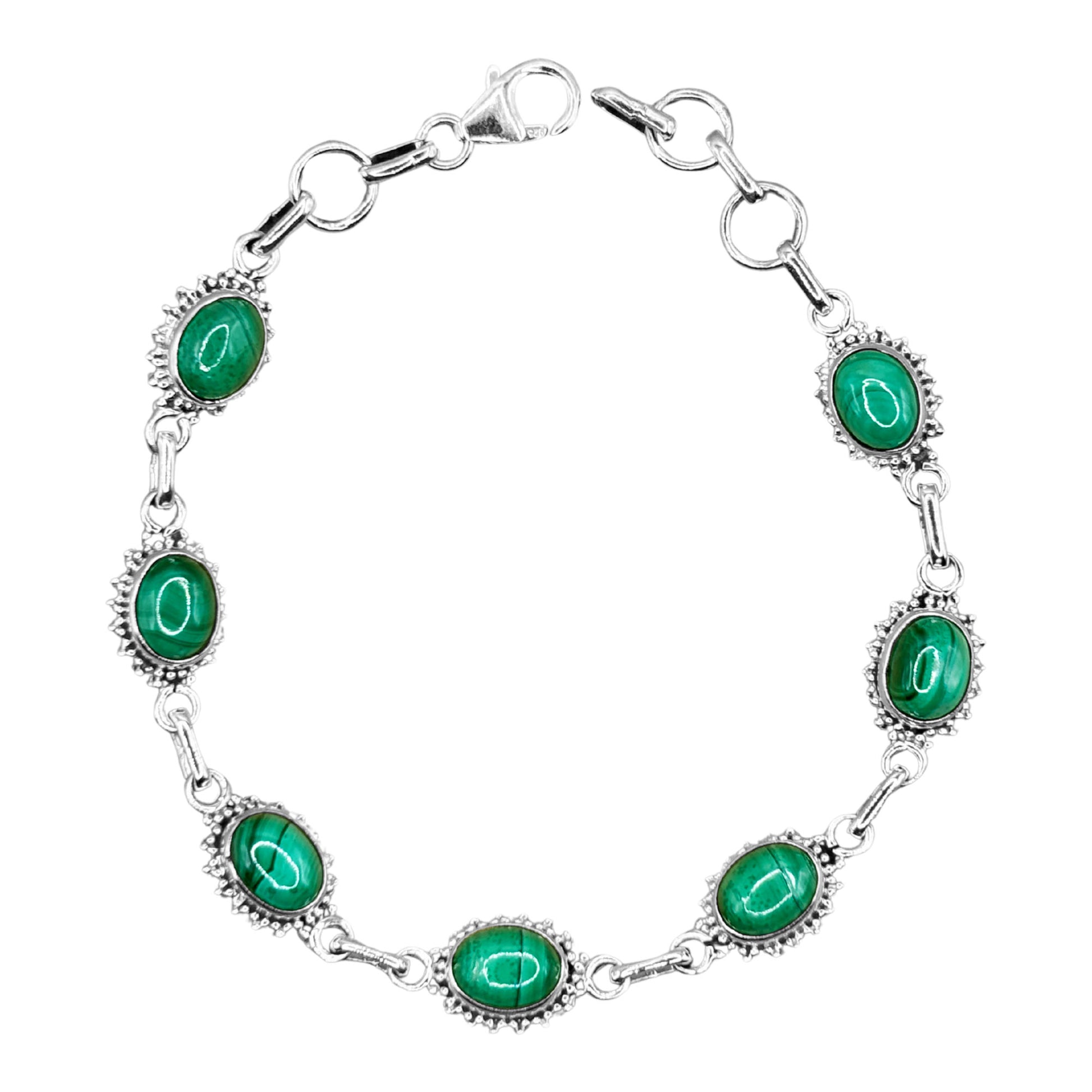 Malachite Gemstone Link Bracelet 925 Sterling Silver - Gem Avenue Retail