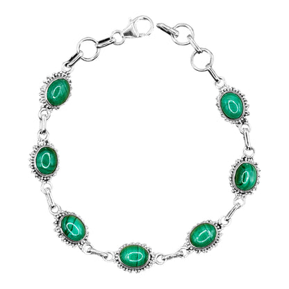 Malachite Gemstone Link Bracelet 925 Sterling Silver - Gem Avenue Retail