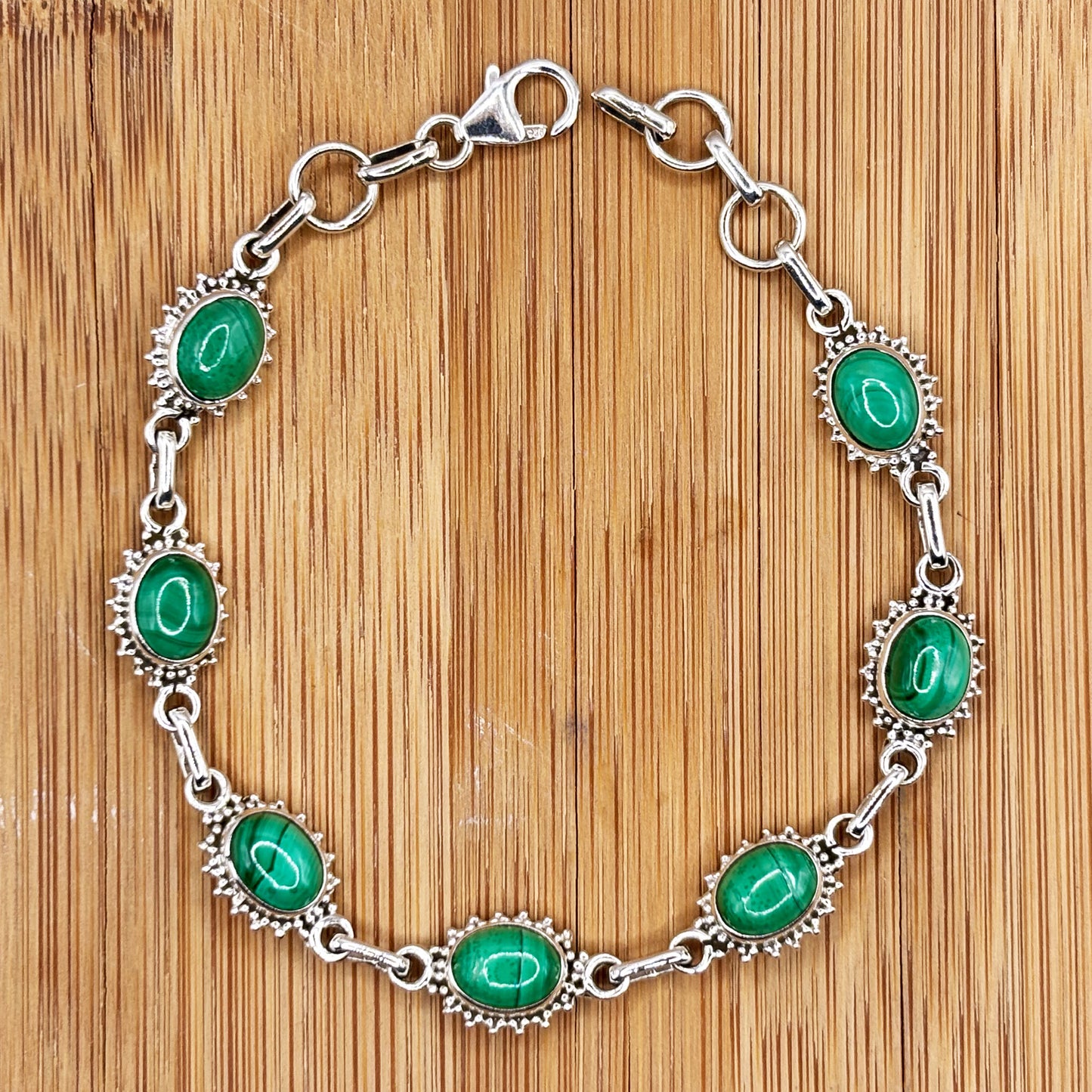 Malachite Gemstone Link Bracelet 925 Sterling Silver - Gem Avenue Retail