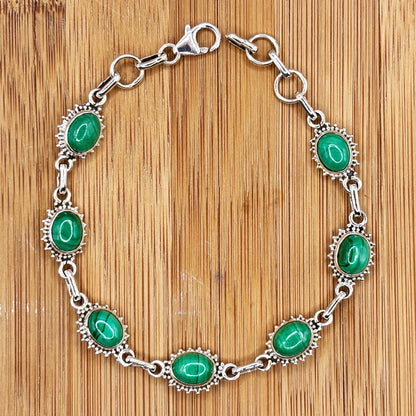 Malachite Gemstone Link Bracelet 925 Sterling Silver - Gem Avenue Retail