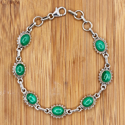 Malachite Gemstone Link Bracelet 925 Sterling Silver - Gem Avenue Retail