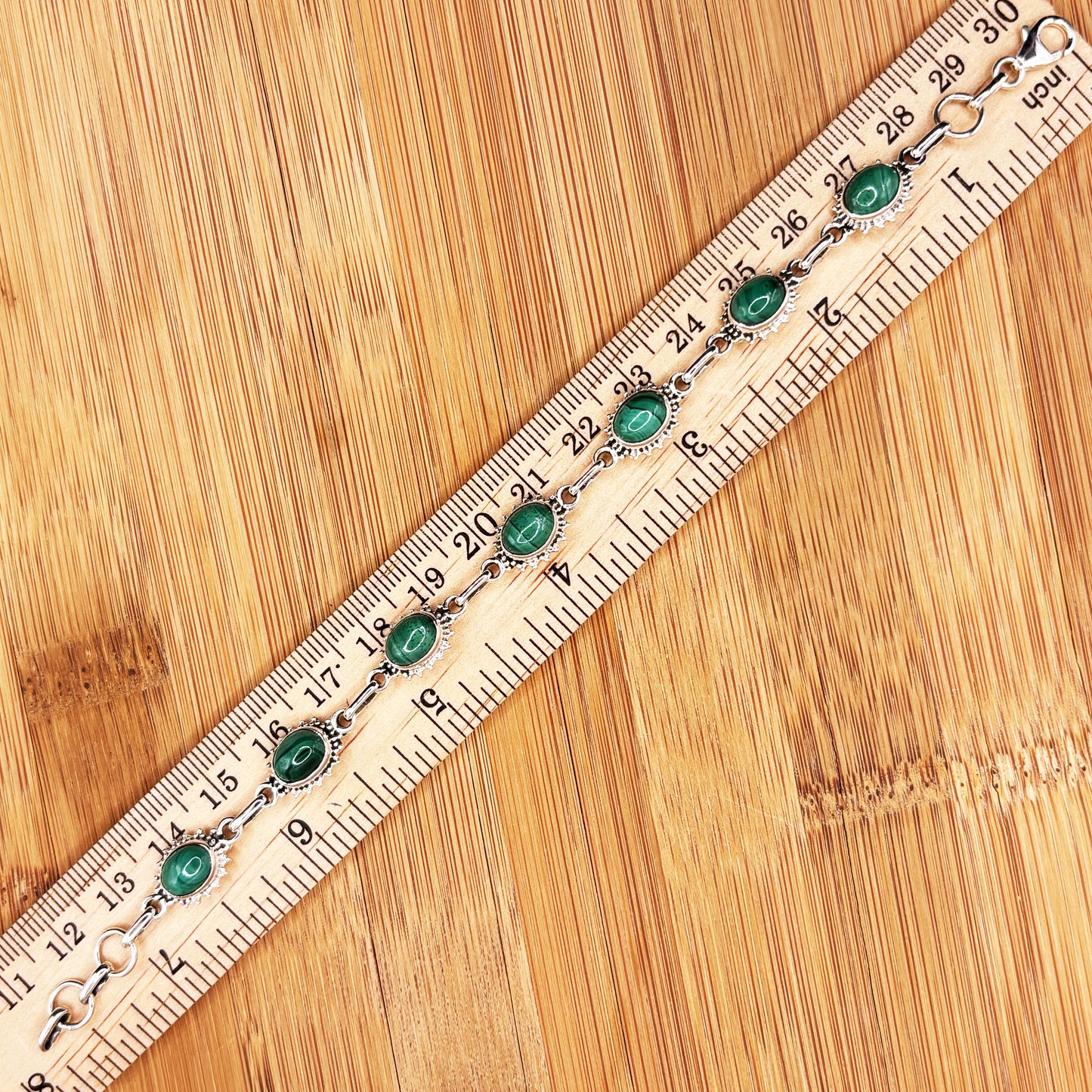 Malachite Gemstone Link Bracelet 925 Sterling Silver - Gem Avenue Retail