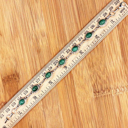 Malachite Gemstone Link Bracelet 925 Sterling Silver - Gem Avenue Retail