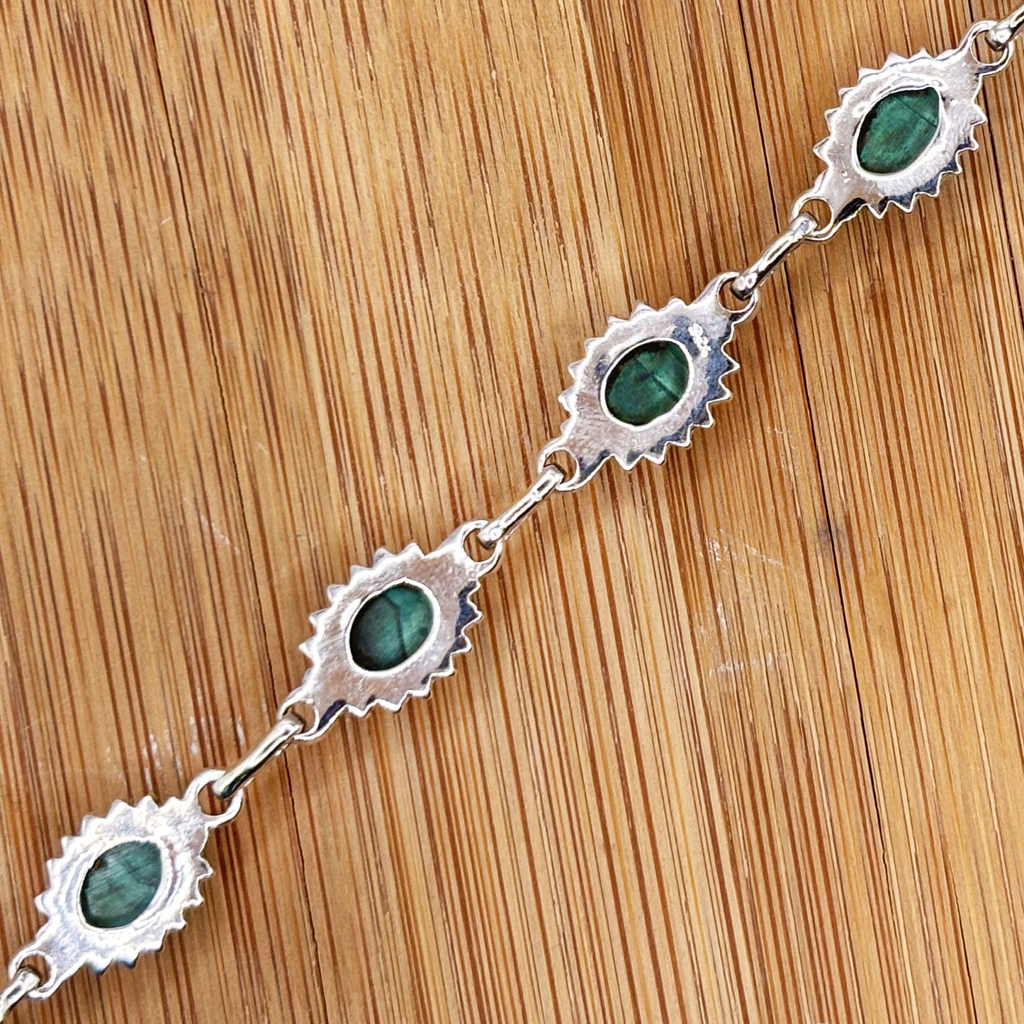 Malachite Gemstone Link Bracelet 925 Sterling Silver - Gem Avenue Retail