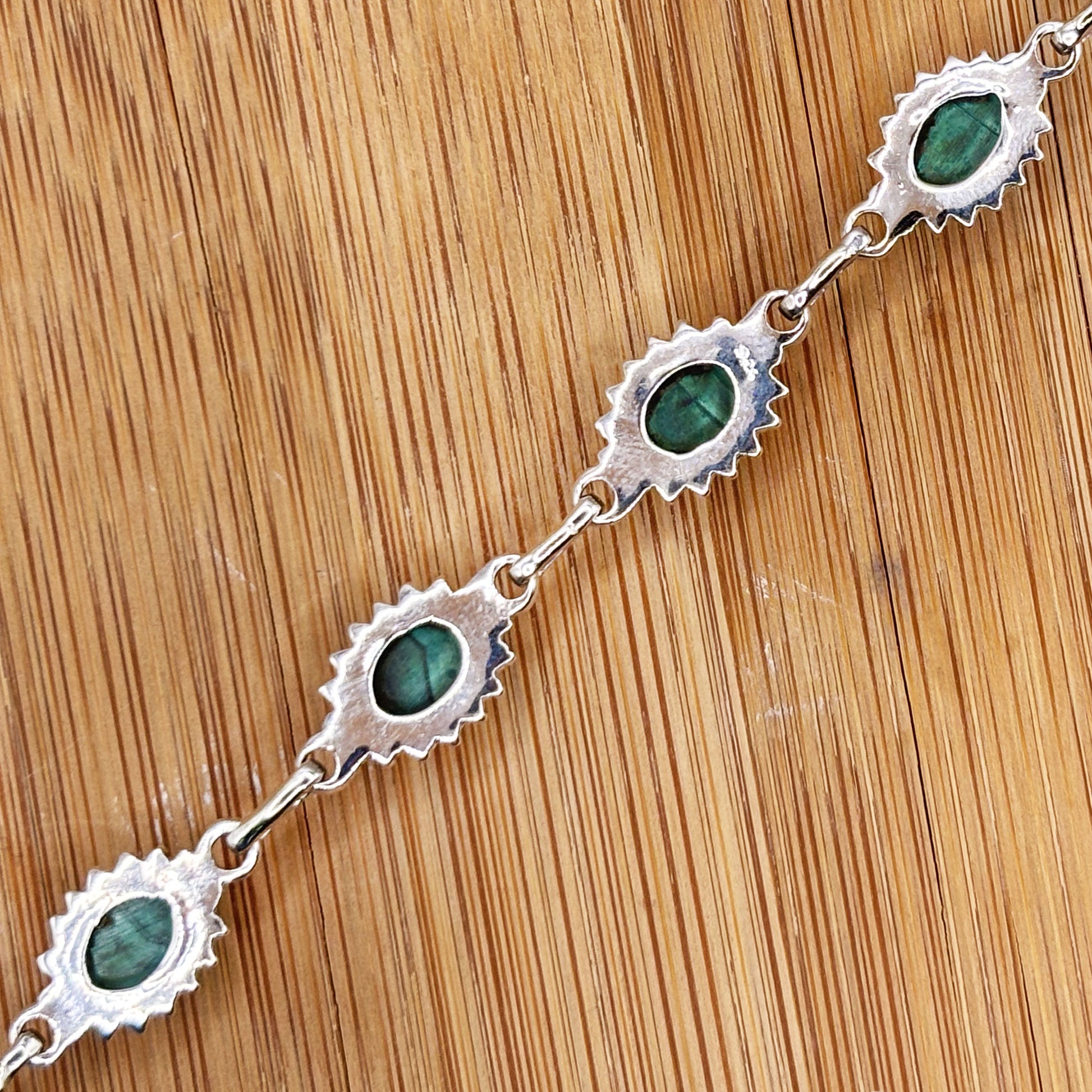 Malachite Gemstone Link Bracelet 925 Sterling Silver - Gem Avenue Retail