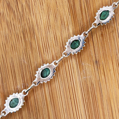 Malachite Gemstone Link Bracelet 925 Sterling Silver - Gem Avenue Retail