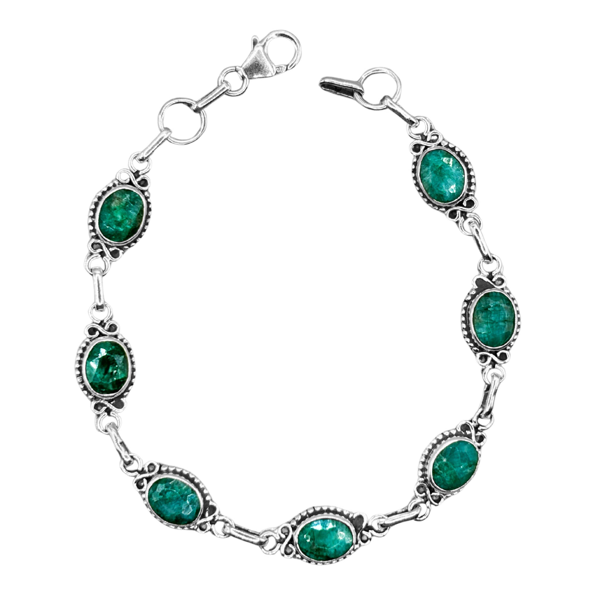 Emerald Gemstone Link Bracelet 925 Sterling Silver - Gem Avenue Retail