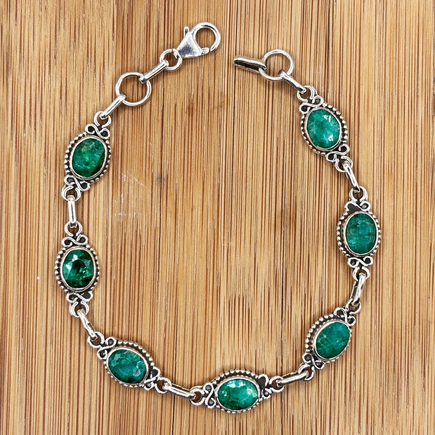 Emerald Gemstone Link Bracelet 925 Sterling Silver - Gem Avenue Retail