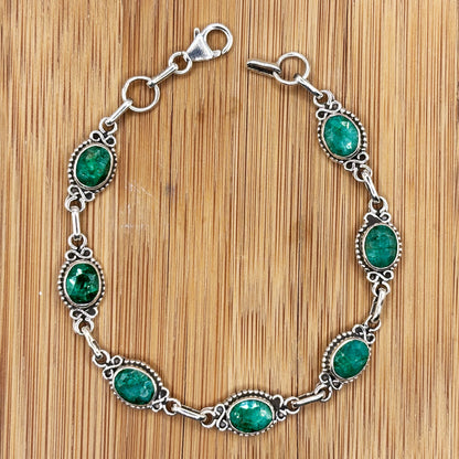 Emerald Gemstone Link Bracelet 925 Sterling Silver - Gem Avenue Retail