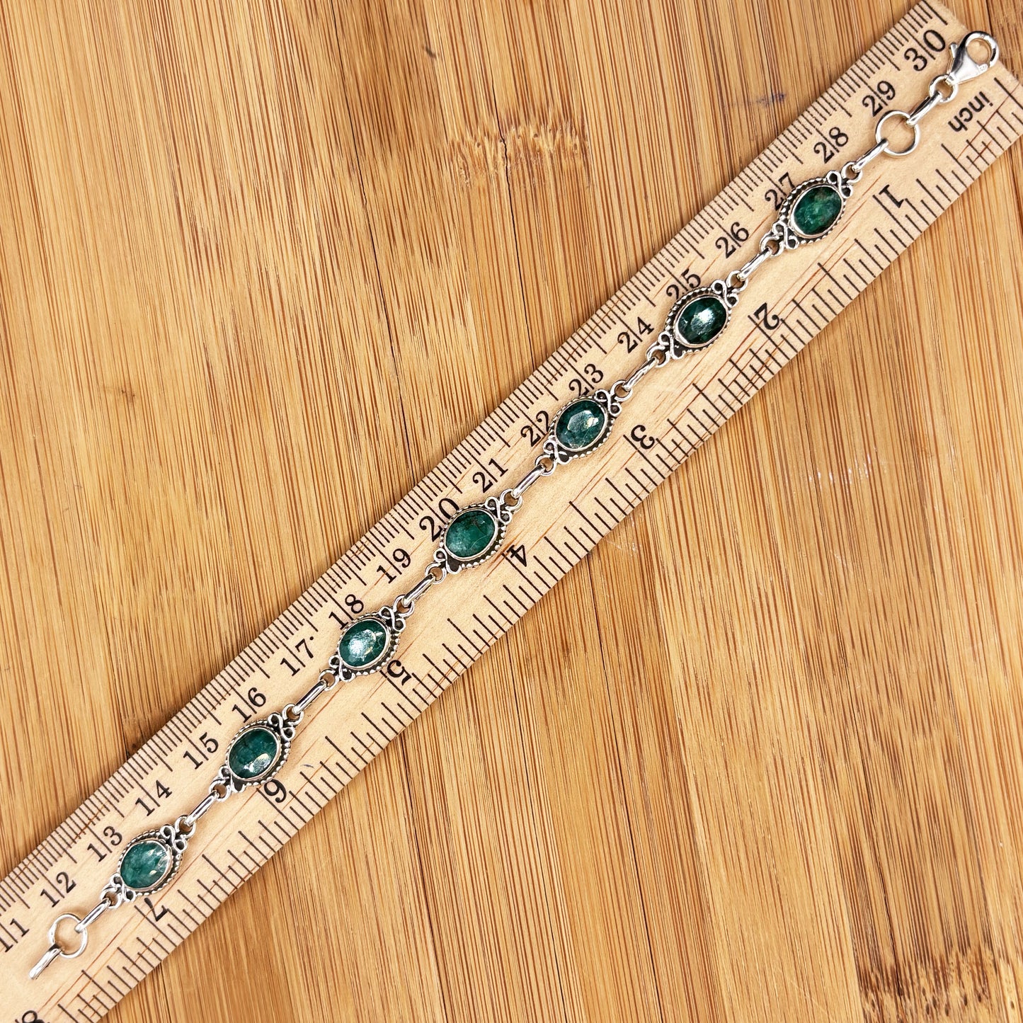 Emerald Gemstone Link Bracelet 925 Sterling Silver - Gem Avenue Retail