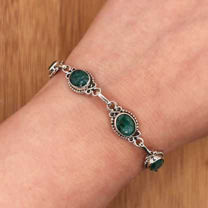 Emerald Gemstone Link Bracelet 925 Sterling Silver - Gem Avenue Retail