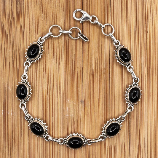 925 Sterling Silver Black Onyx Gemstone Bracelet - Gem Avenue Retail