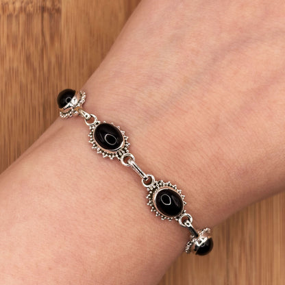 925 Sterling Silver Black Onyx Gemstone Bracelet - Gem Avenue Retail