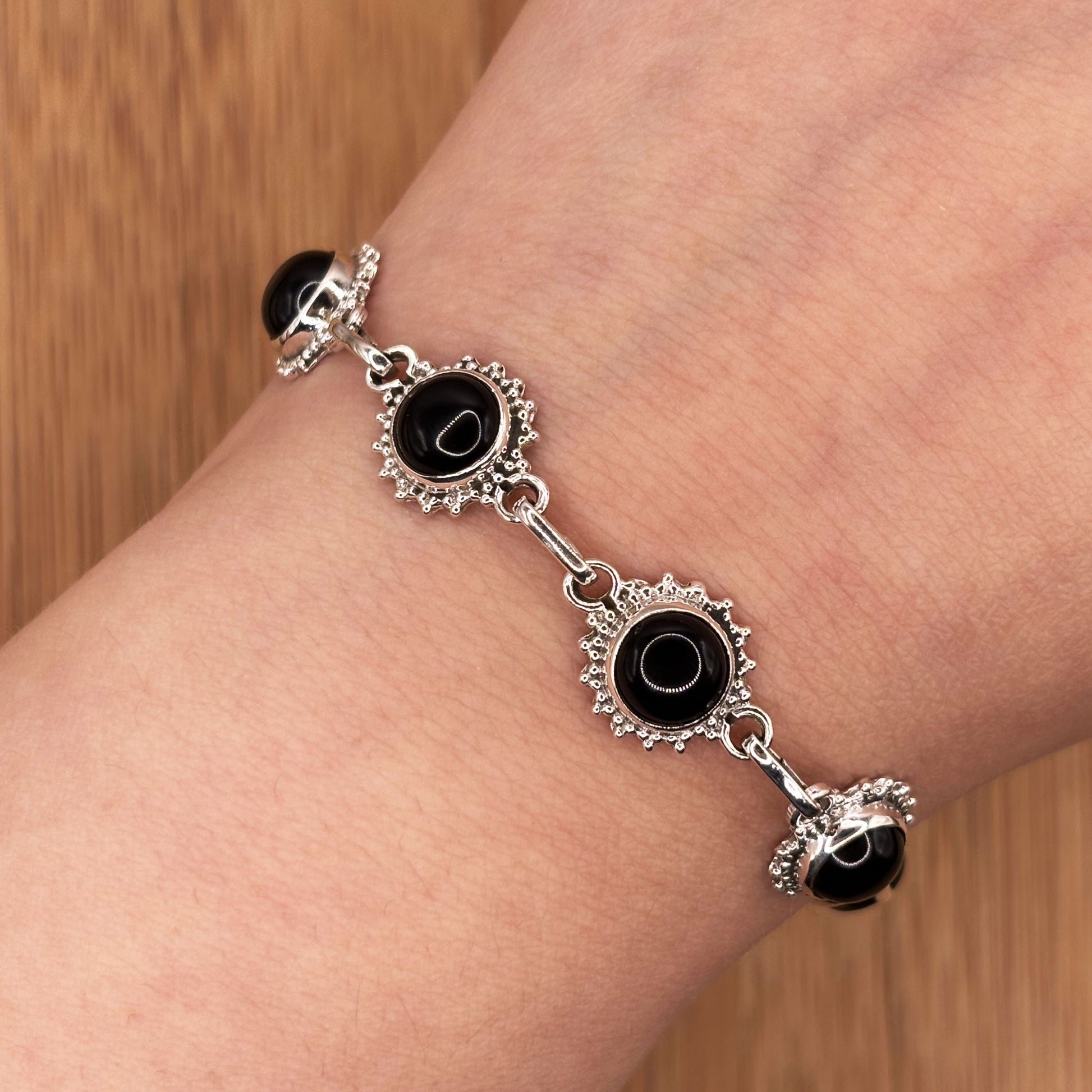 925 Sterling Silver Black Onyx Gemstone Bracelet - Gem Avenue Retail