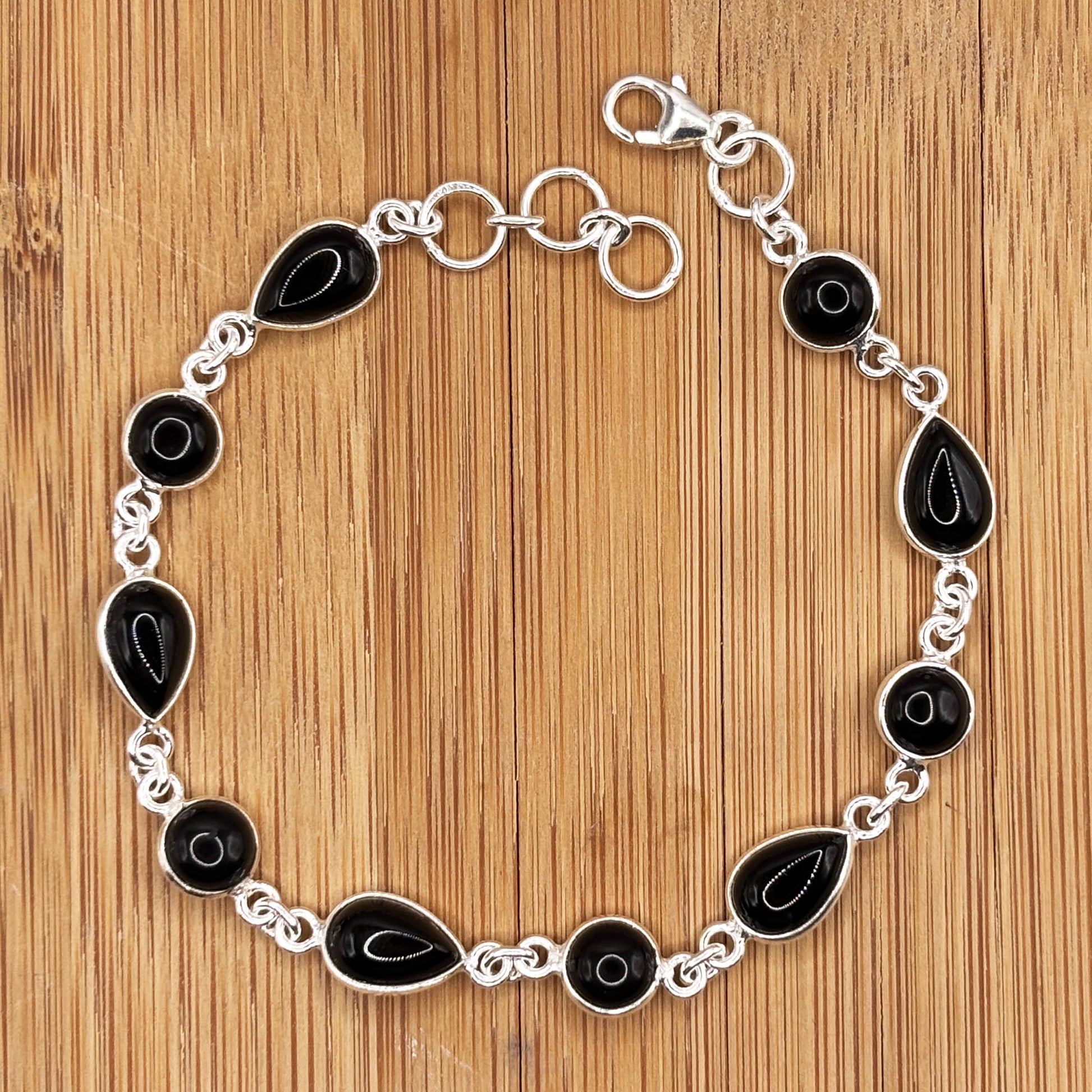 925 Sterling Silver Black Onyx Gemstone Bracelet - Gem Avenue Retail 