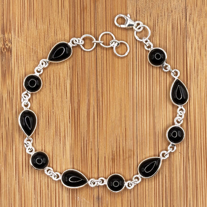 925 Sterling Silver Black Onyx Gemstone Bracelet - Gem Avenue Retail 