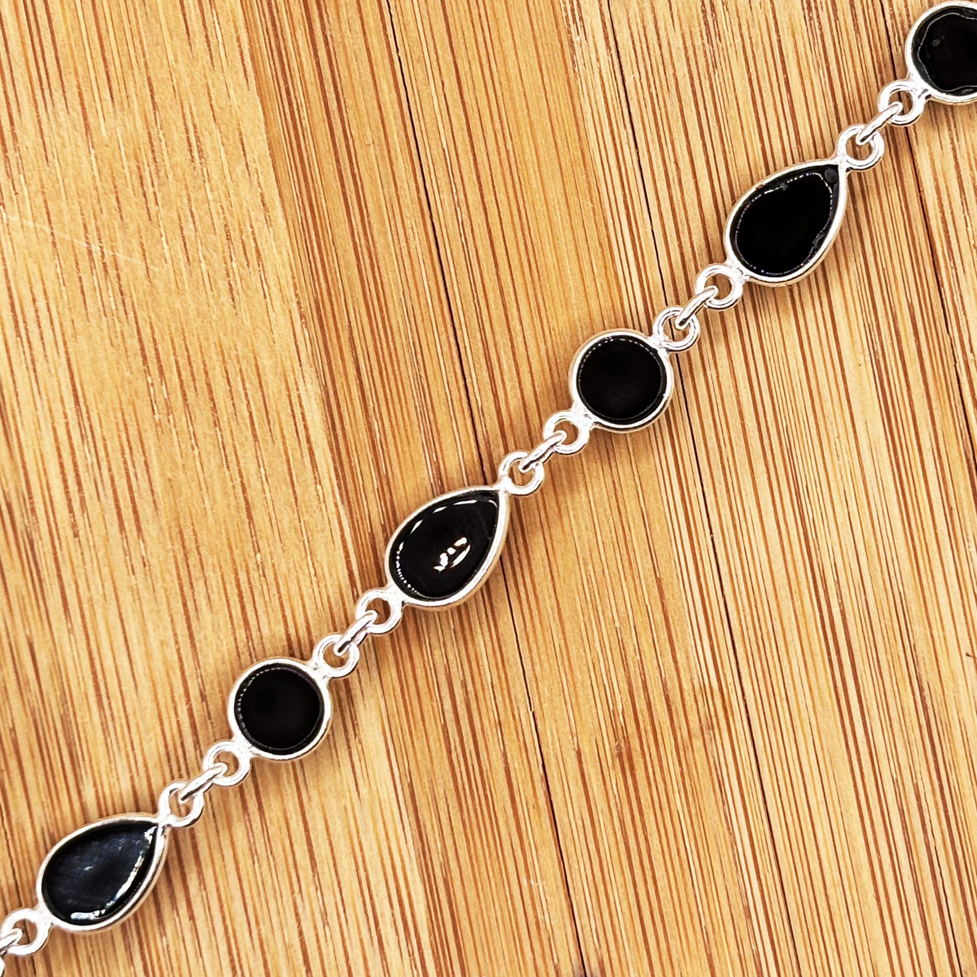 925 Sterling Silver Black Onyx Gemstone Bracelet - Gem Avenue Retail 