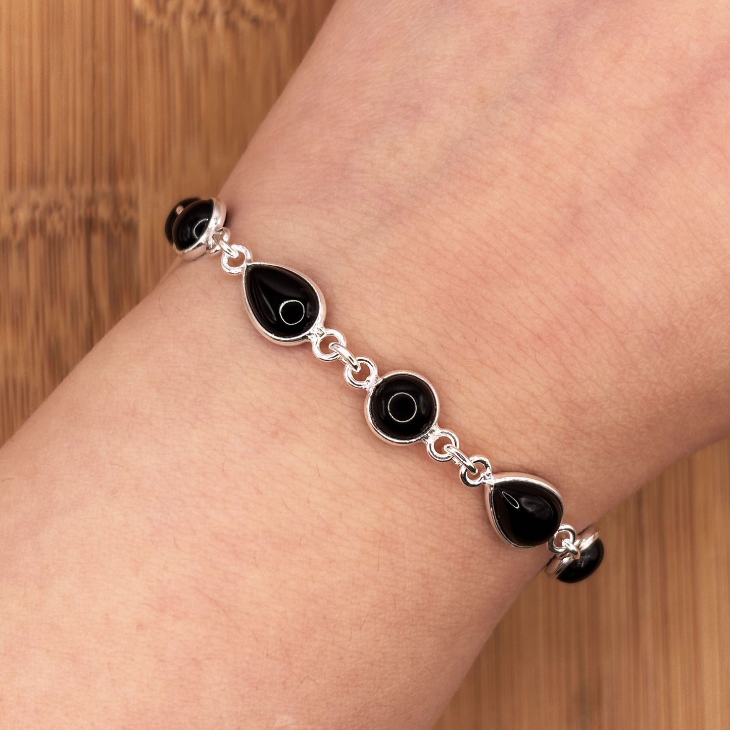 925 Sterling Silver Black Onyx Gemstone Bracelet - Gem Avenue Retail 