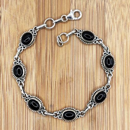 925 Sterling Silver Black Onyx Gemstone Bracelet - Gem Avenue Retail