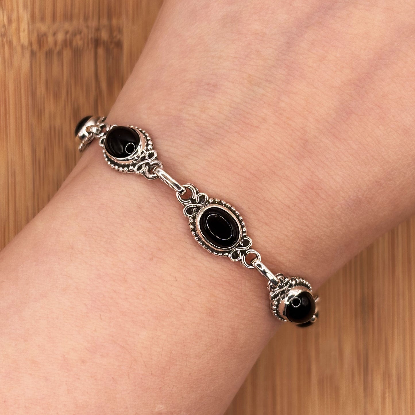 925 Sterling Silver Black Onyx Gemstone Bracelet - Gem Avenue Retail