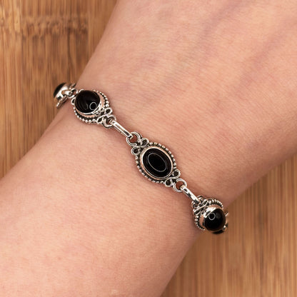 925 Sterling Silver Black Onyx Gemstone Bracelet - Gem Avenue Retail