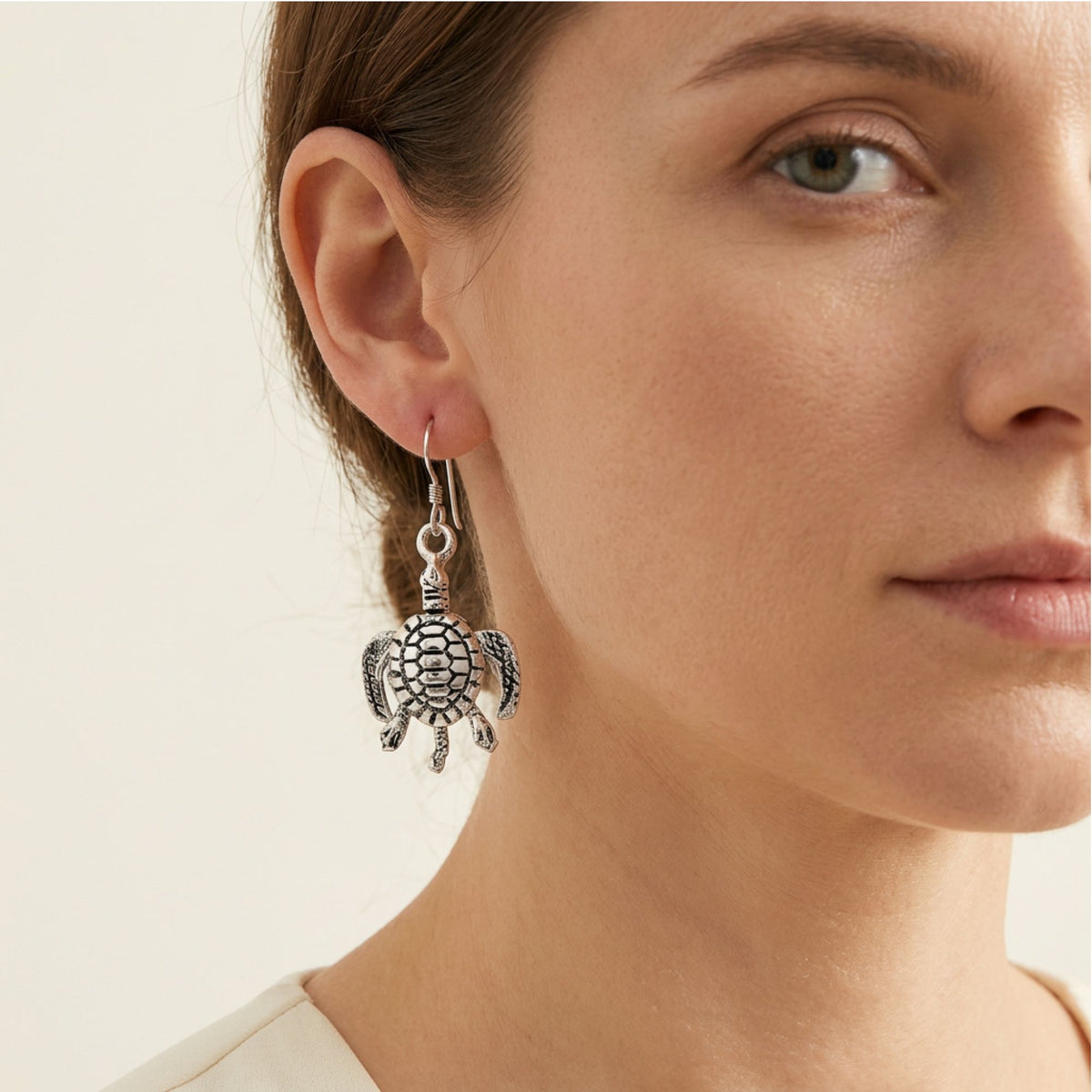 925 Sterling Silver Sea Turtle Moving Hook Dangle Earrings Handmade Coastal Jewelry Gift for Women