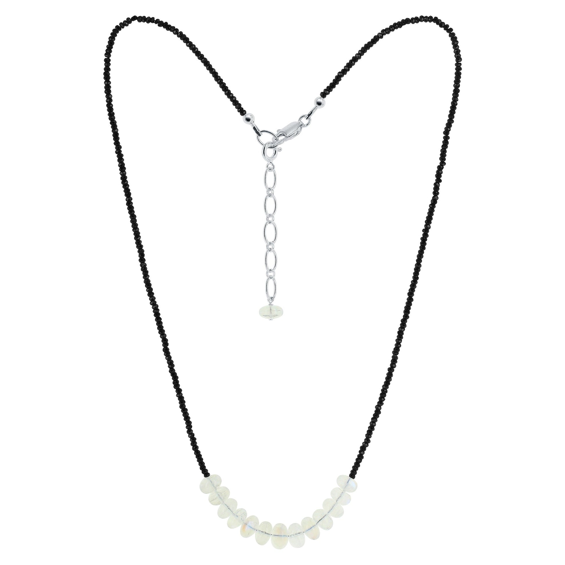 925 Sterling Silver Opal & Black Spinel Gemstone Necklace for Women - Gem Avenue