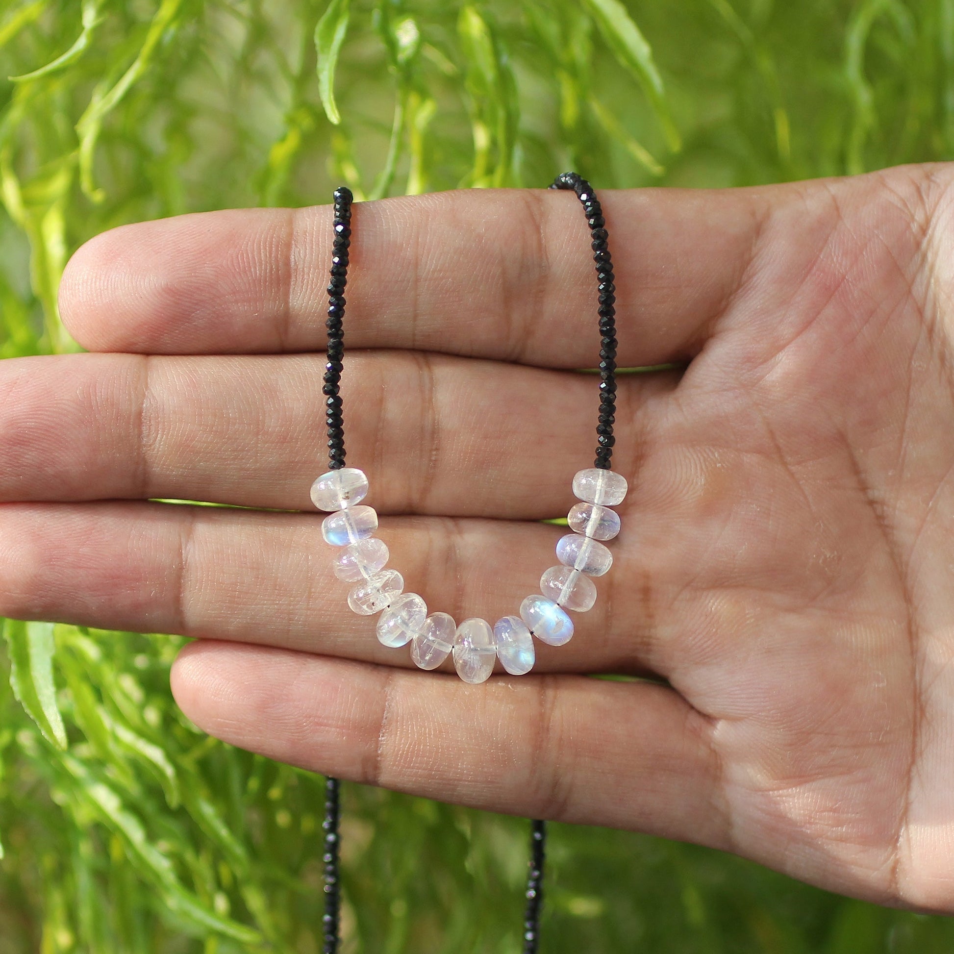 925 Sterling Silver Opal & Black Spinel Gemstone Necklace for Women - Gem Avenue