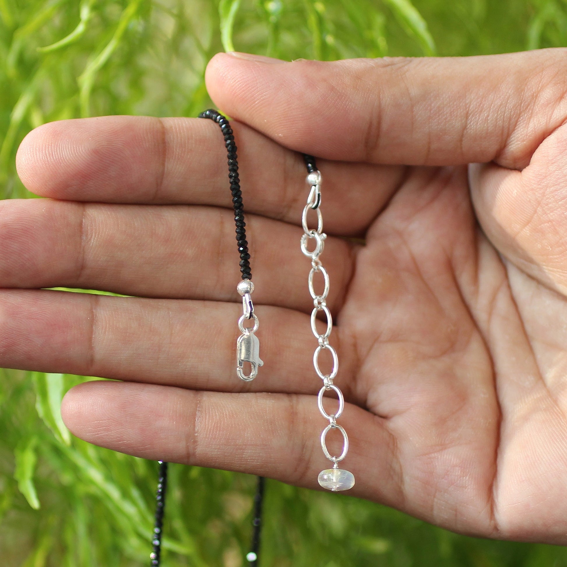 925 Sterling Silver Opal & Black Spinel Gemstone Necklace for Women - Gem Avenue