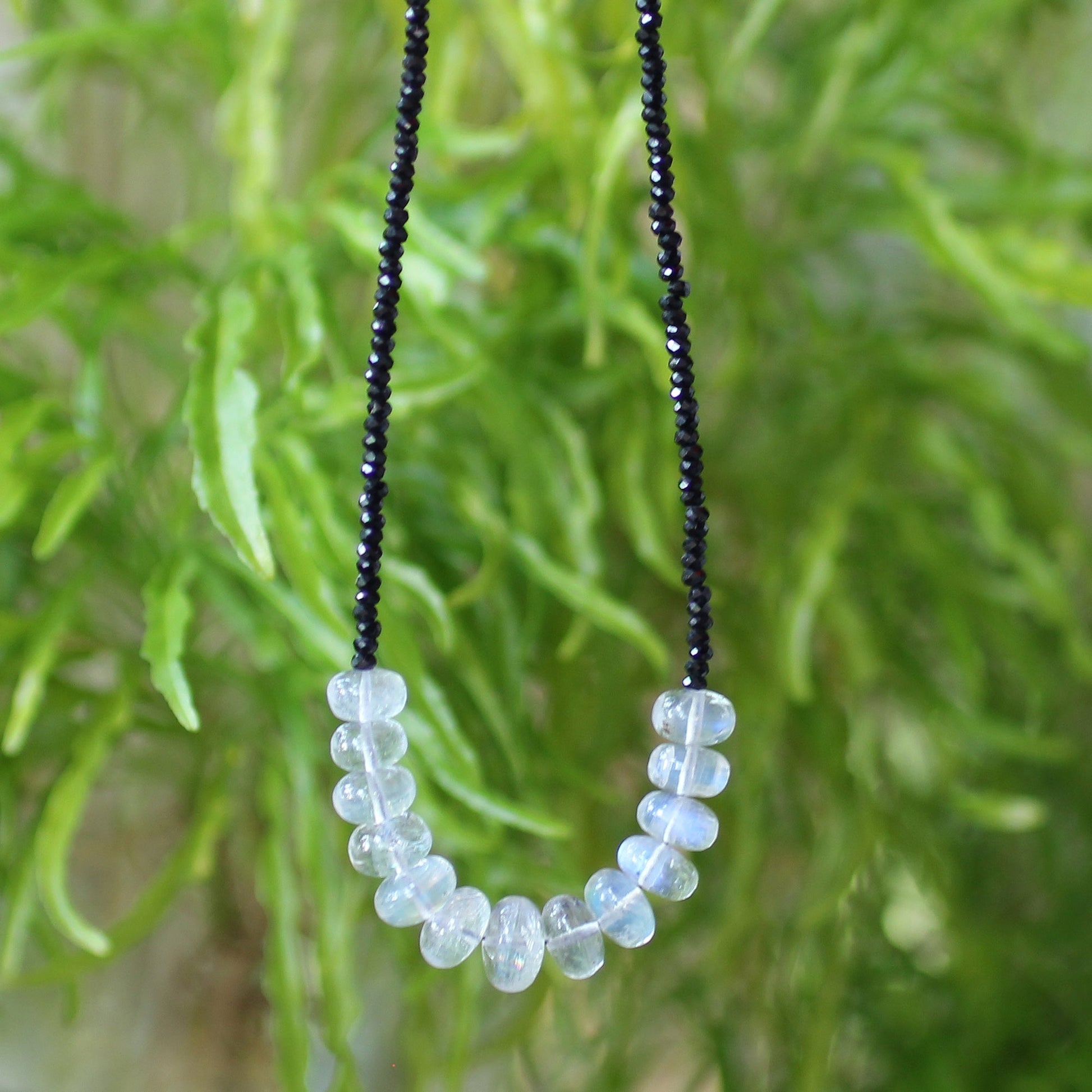 925 Sterling Silver Opal & Black Spinel Gemstone Necklace for Women - Gem Avenue