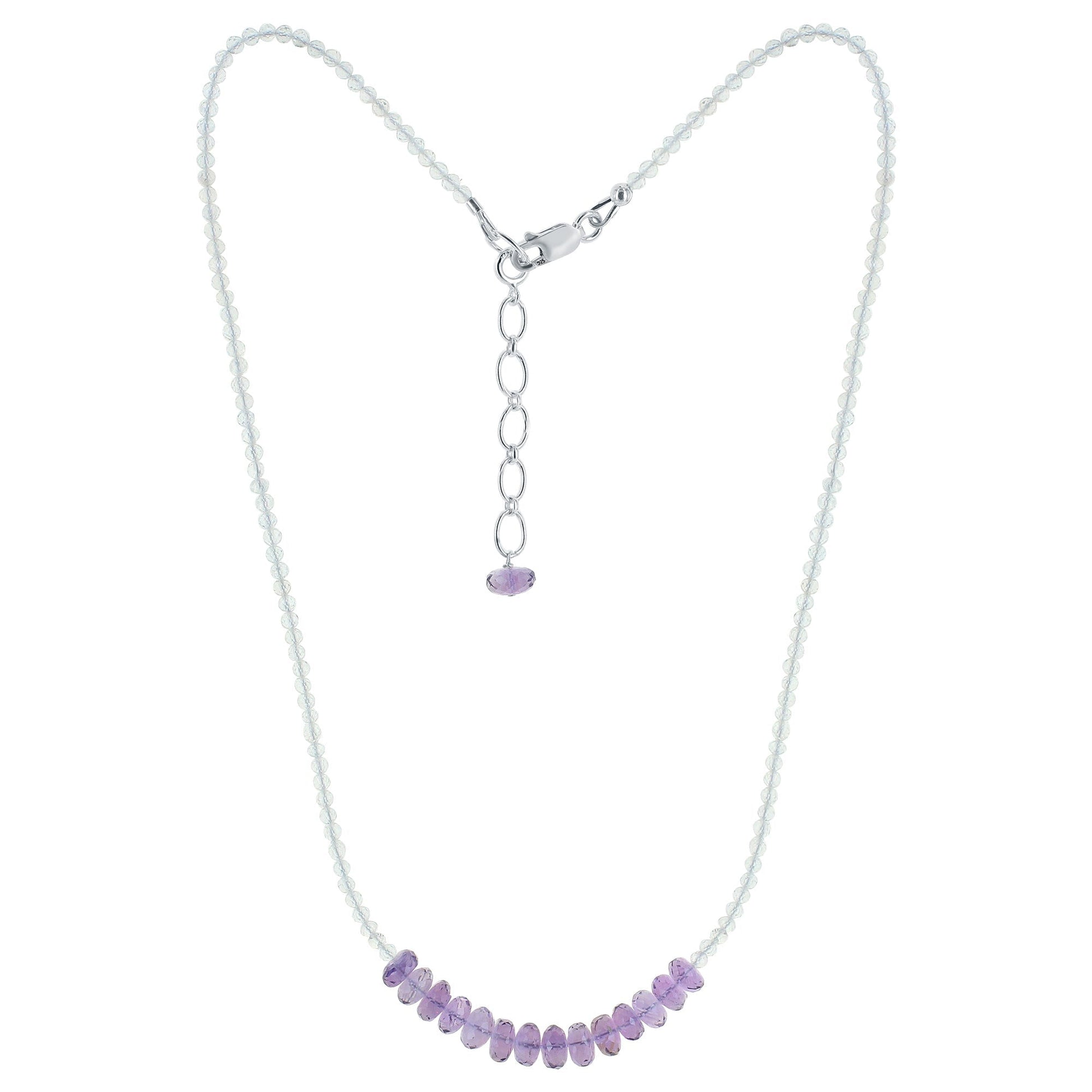 2mm Natural Amethyst and White Topaz Gemstone Necklace - Gem Avenue