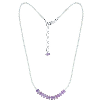 2mm Natural Amethyst and White Topaz Gemstone Necklace - Gem Avenue