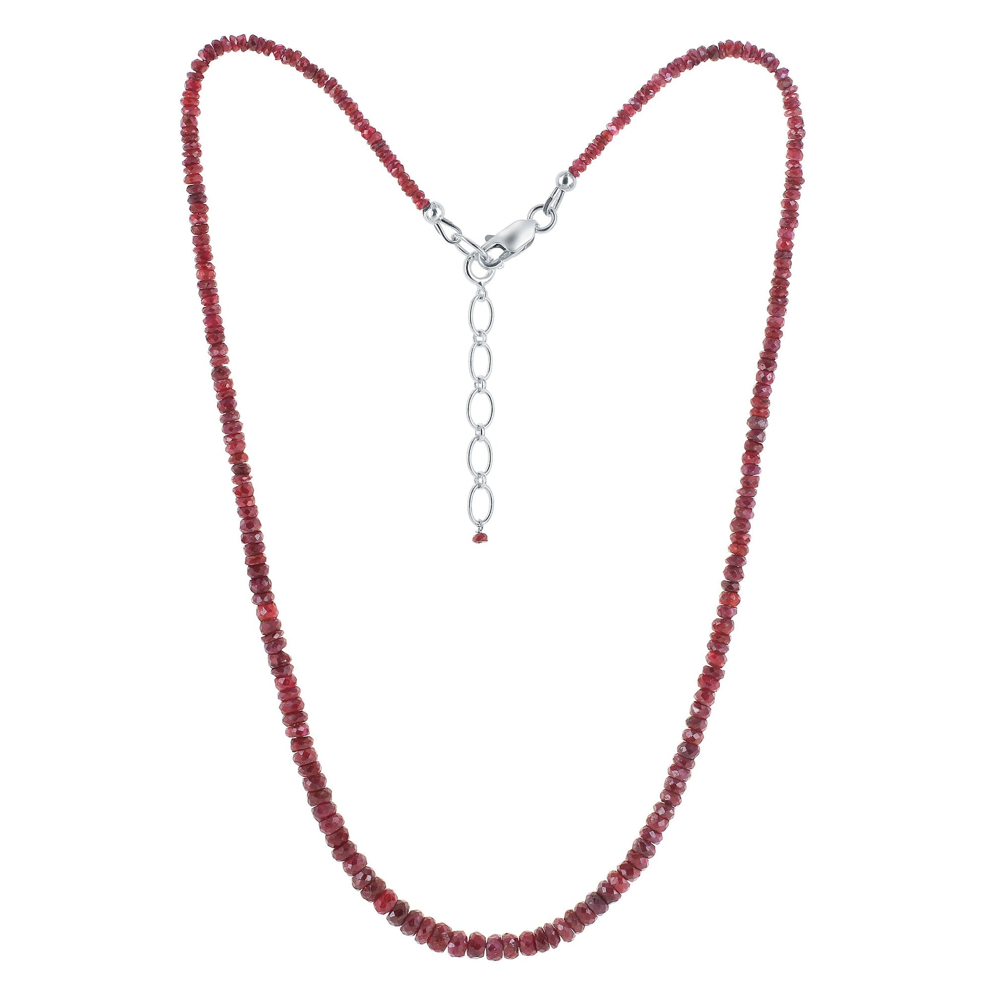 Natural Ruby Gemstone Beads Necklace, 925 Sterling Silver Clasp - Gem Avenue