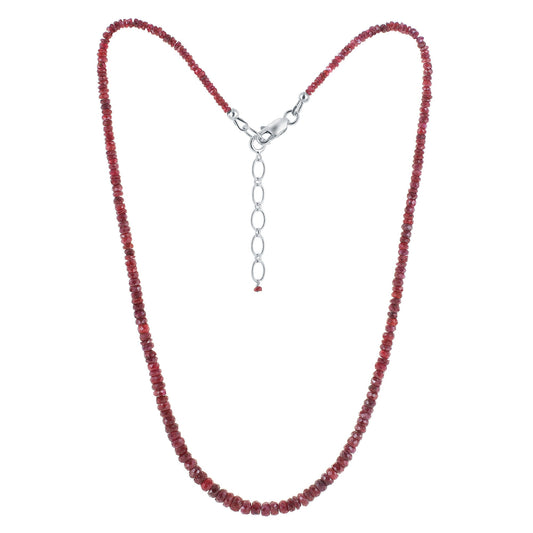 Natural Ruby Gemstone Beads Necklace, 925 Sterling Silver Clasp - Gem Avenue
