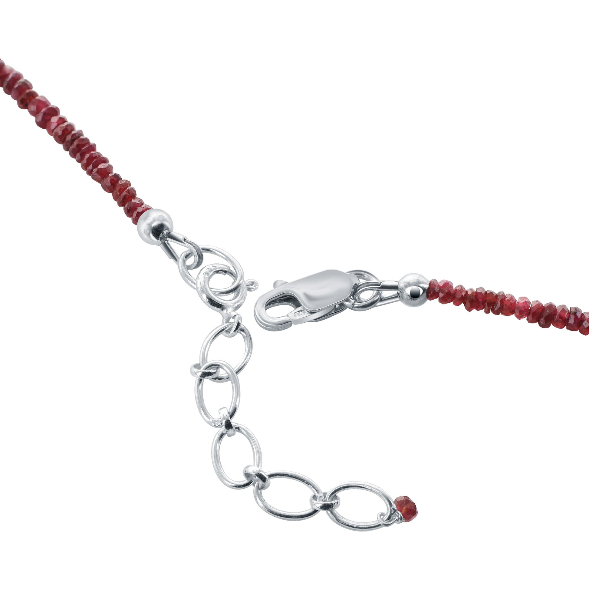 Natural Ruby Gemstone Beads Necklace, 925 Sterling Silver Clasp - Gem Avenue