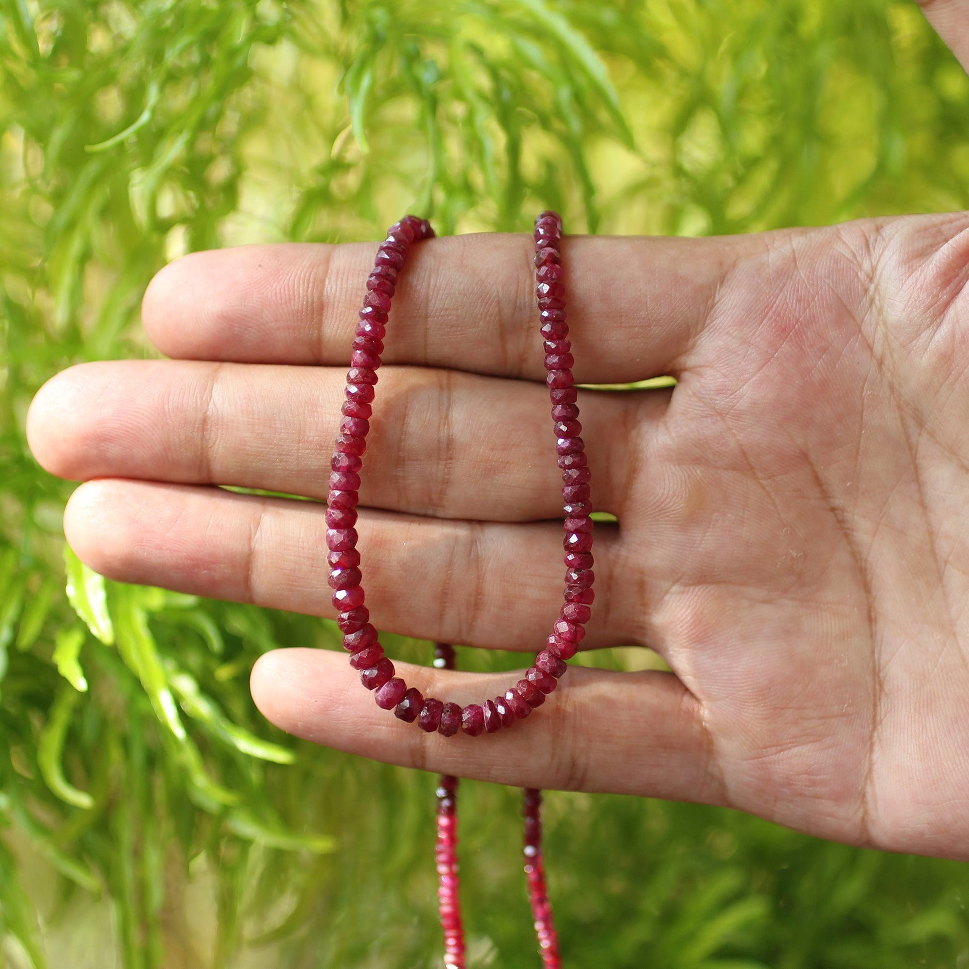 Natural Ruby Gemstone Beads Necklace, 925 Sterling Silver Clasp - Gem Avenue