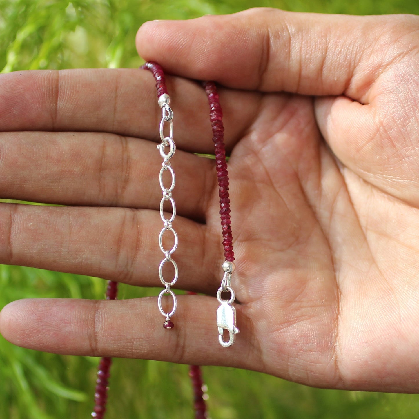 Natural Ruby Gemstone Beads Necklace, 925 Sterling Silver Clasp - Gem Avenue