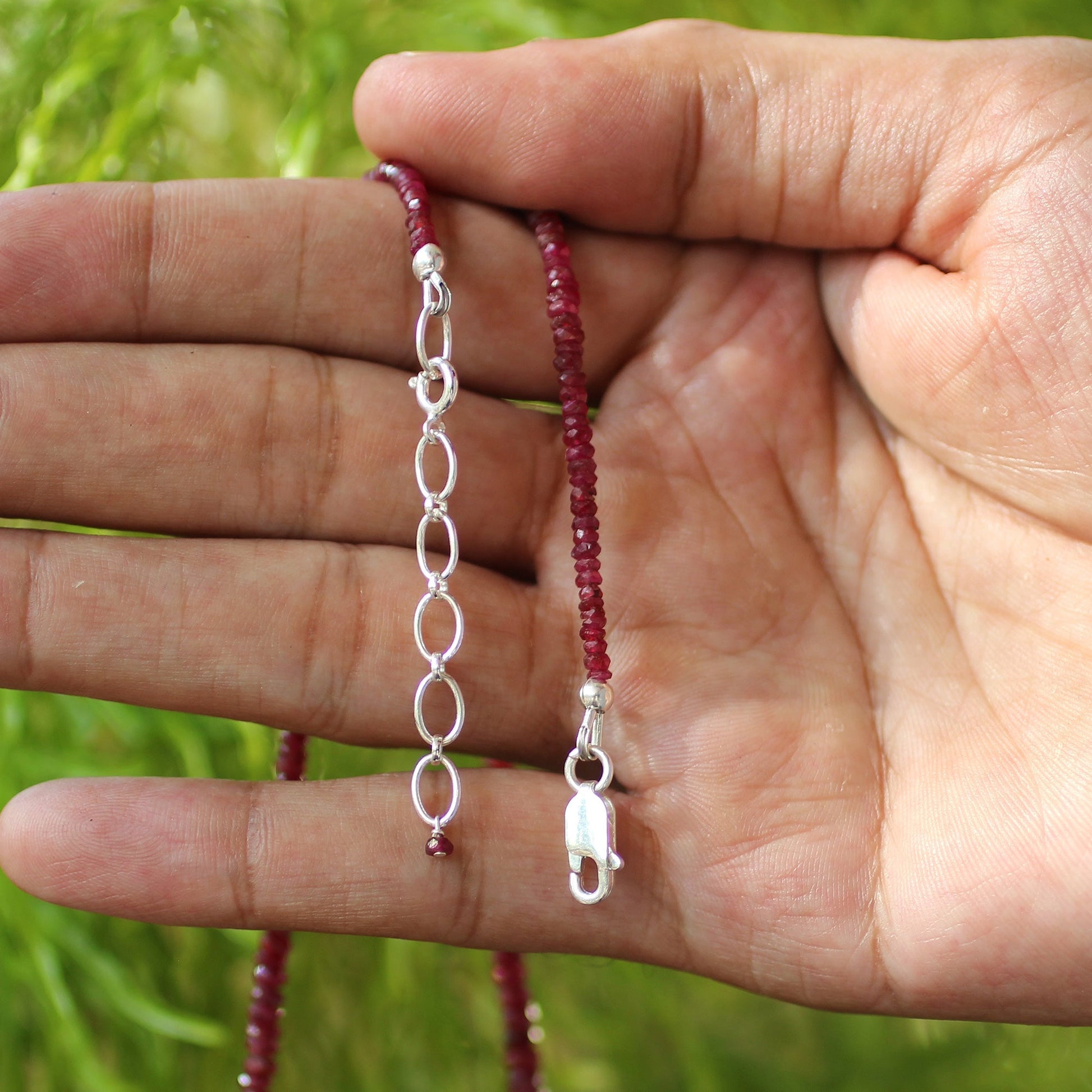 Natural Ruby Gemstone Beads Necklace, 925 Sterling Silver Clasp - Gem Avenue