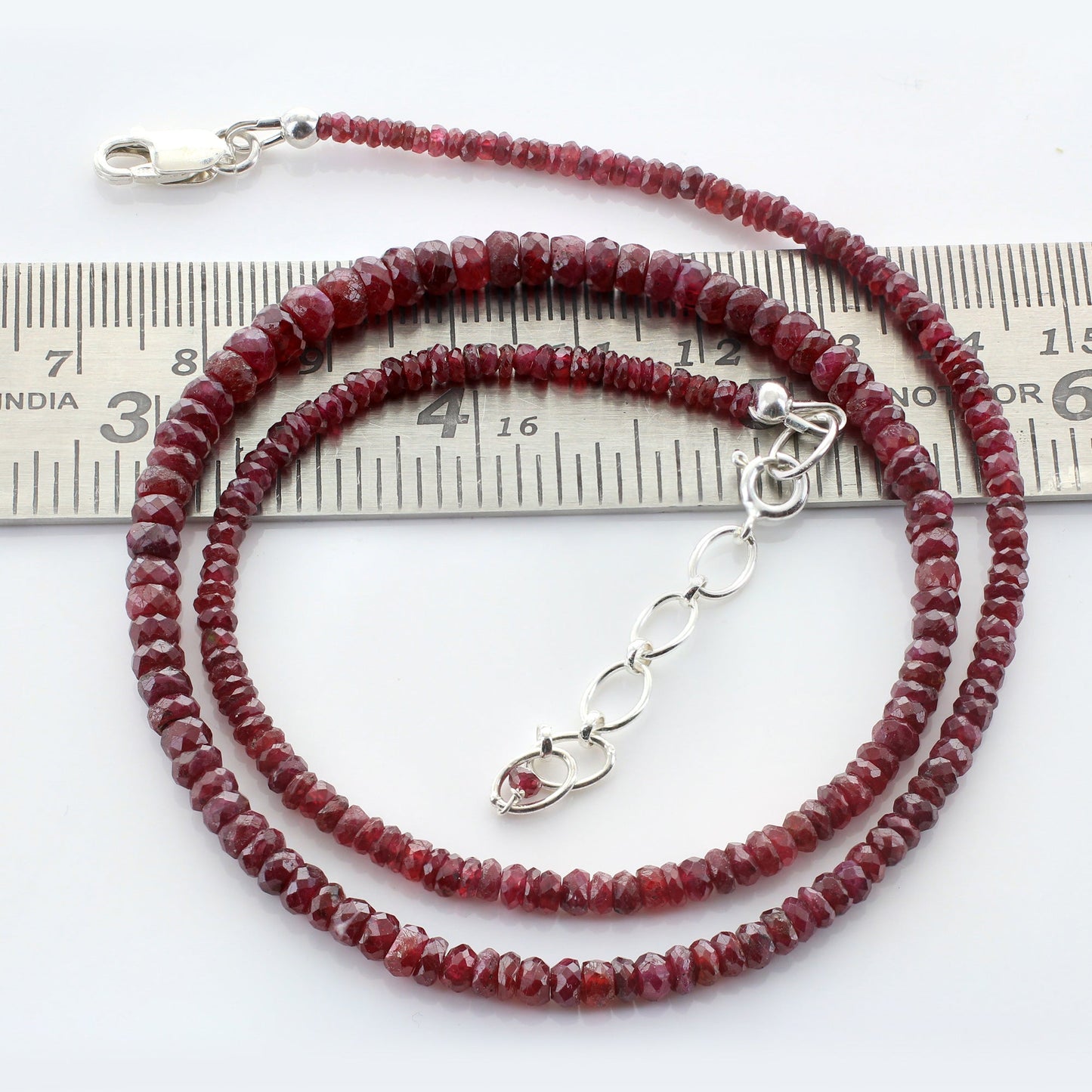 Natural Ruby Gemstone Beads Necklace, 925 Sterling Silver Clasp - Gem Avenue