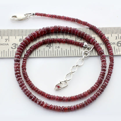 Natural Ruby Gemstone Beads Necklace, 925 Sterling Silver Clasp - Gem Avenue