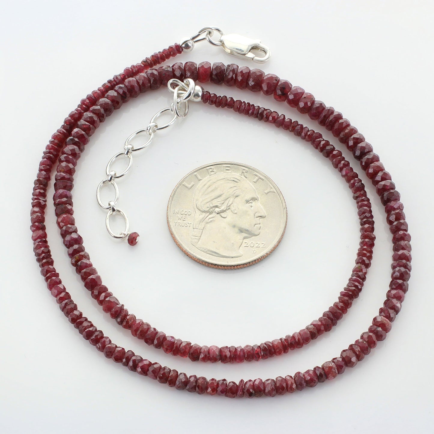 Natural Ruby Gemstone Beads Necklace, 925 Sterling Silver Clasp - Gem Avenue
