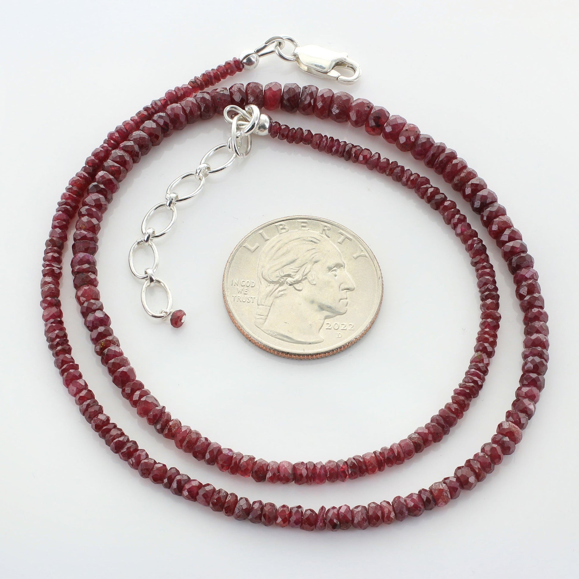 Natural Ruby Gemstone Beads Necklace, 925 Sterling Silver Clasp - Gem Avenue