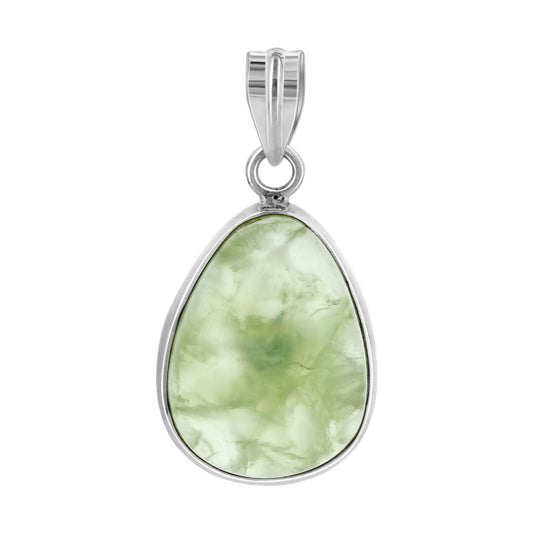 Natural Green Prehnite Teardrop Pendant in Sterling Silver for Meditation & Daily Wear - GP324