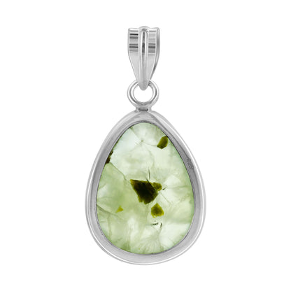Natural Green Prehnite Teardrop Pendant in Sterling Silver for Meditation & Daily Wear - GP324